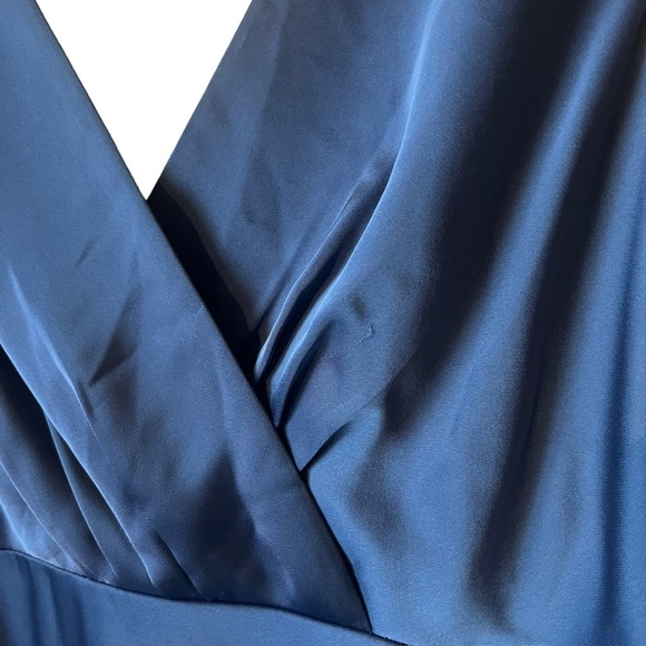 J. Crew Satin Fit and Flare Blue Surplice Neckline Dress Size 12 - Picture 5 of 8